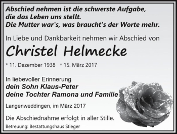 Traueranzeige von Christel Helmecke  von Magdeburger Volksstimme