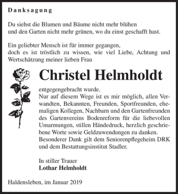 Traueranzeige von Christel Helmholdt  von Magdeburger Volksstimme