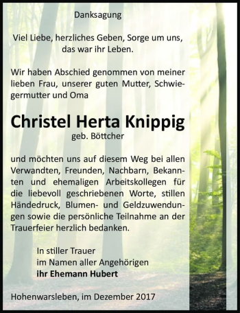 Traueranzeige von Christel Herta Knippig (geb. Böttcher)  von Magdeburger Volksstimme