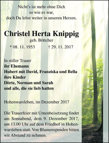 Traueranzeige von Christel Herta Knippig (geb. Böttcher)  von Magdeburger Volksstimme