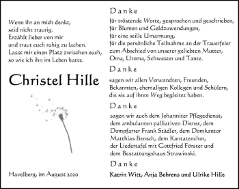 Traueranzeige von Christel Hille  von Magdeburger Volksstimme