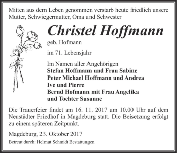Traueranzeige von Christel Hoffmann (geb. Hofmann)  von Magdeburger Volksstimme