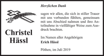 Traueranzeige von Christel Hässl  von Magdeburger Volksstimme