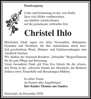 Traueranzeige von Christel Ihlo  von Magdeburger Volksstimme