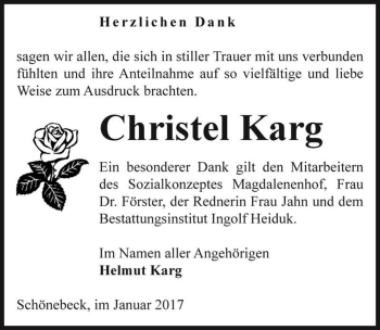 Traueranzeige von Christel Karg  von Magdeburger Volksstimme