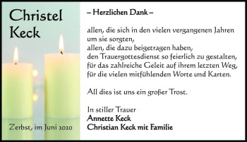 Traueranzeige von Christel Keck  von Magdeburger Volksstimme