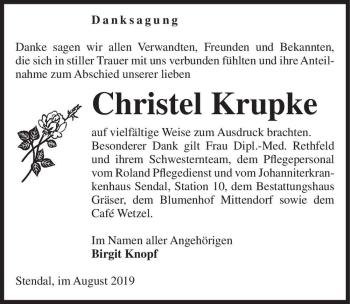 Traueranzeige von Christel Krupke  von Magdeburger Volksstimme