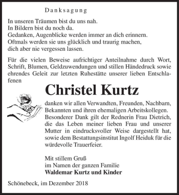 Traueranzeige von Christel Kurtz  von Magdeburger Volksstimme