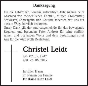 Traueranzeige von Christel Leidt  von Magdeburger Volksstimme