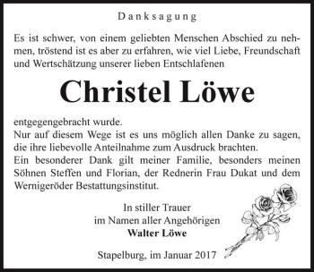 Traueranzeige von Christel Löwe  von Magdeburger Volksstimme