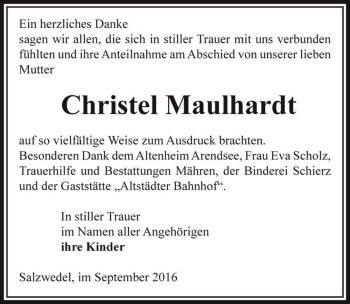 Traueranzeige von Christel Maulhardt  von Magdeburger Volksstimme