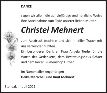 Traueranzeige von Christel Mehnert  von Magdeburger Volksstimme