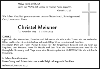 Traueranzeige von Christel Meixner  von Magdeburger Volksstimme