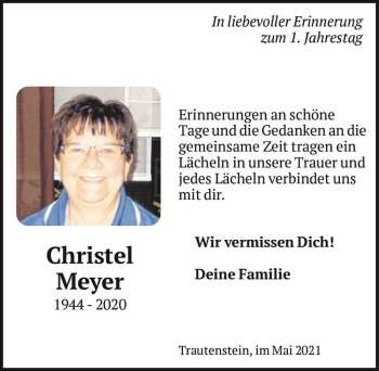 Traueranzeige von Christel Meyer  von Magdeburger Volksstimme