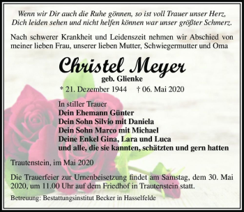 Traueranzeige von Christel Meyer (geb. Glienke)  von Magdeburger Volksstimme