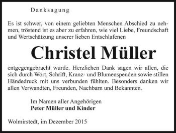 Traueranzeige von Christel Müller  von Magdeburger Volksstimme