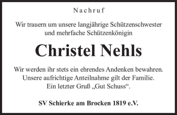 Traueranzeige von Christel Nehls  von Magdeburger Volksstimme