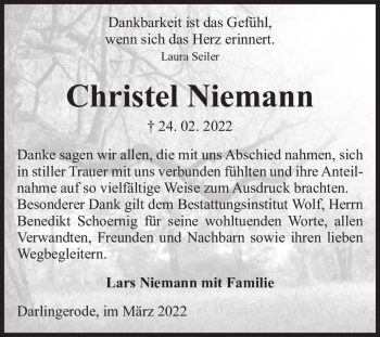 Traueranzeige von Christel Niemann  von Magdeburger Volksstimme
