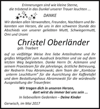 Traueranzeige von Christel Oberländer (geb. Traebert)  von Magdeburger Volksstimme