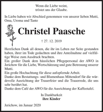 Traueranzeige von Christel Paasche  von Magdeburger Volksstimme