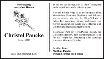 Traueranzeige von Christel Paucke  von Magdeburger Volksstimme