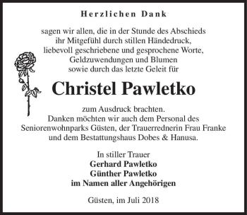 Traueranzeige von Christel Pawletko  von Magdeburger Volksstimme