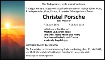 Traueranzeige von Christel Porsche (geb. Meißner)  von Magdeburger Volksstimme