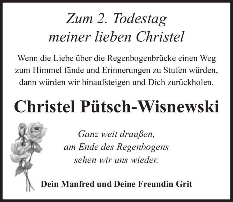  Traueranzeige für Christel Pütsch-Wisnewski  vom 22.10.2021 aus Magdeburger Volksstimme
