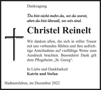 Traueranzeige von Christel Reinelt  von Magdeburger Volksstimme