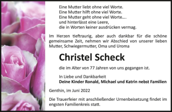 Traueranzeige von Christel Scheck  von Magdeburger Volksstimme