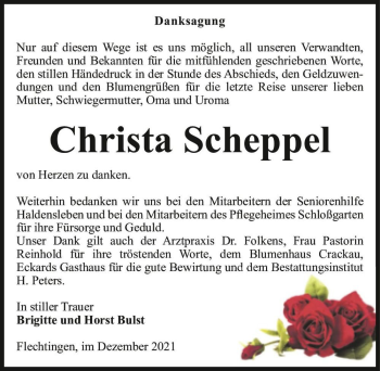 Traueranzeige von Christel Scheppel  von Magdeburger Volksstimme