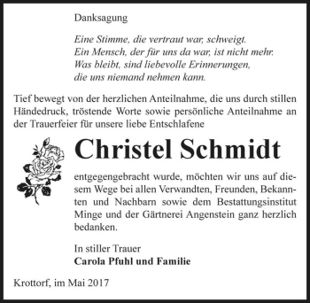 Traueranzeige von Christel Schmidt  von Magdeburger Volksstimme