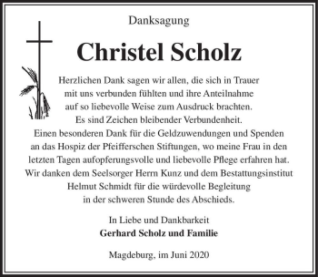 Traueranzeige von Christel Scholz  von Magdeburger Volksstimme