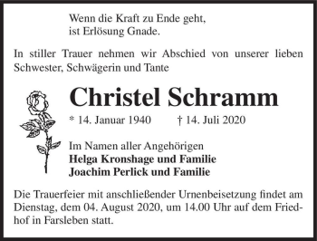 Traueranzeige von Christel Schramm  von Magdeburger Volksstimme