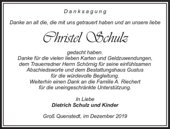 Traueranzeige von Christel Schulz  von Magdeburger Volksstimme
