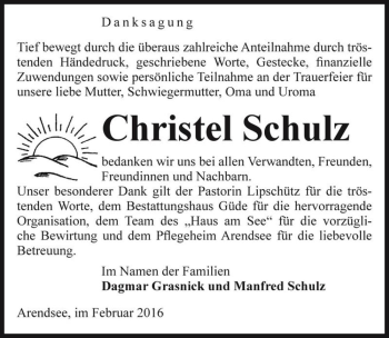 Traueranzeige von Christel Schulz  von Magdeburger Volksstimme