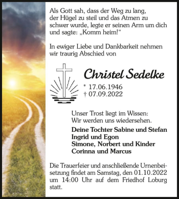 Traueranzeige von Christel Sedelke  von Magdeburger Volksstimme