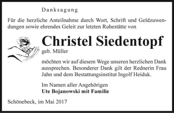 Traueranzeige von Christel Siedentopf (geb. Müller)  von Magdeburger Volksstimme