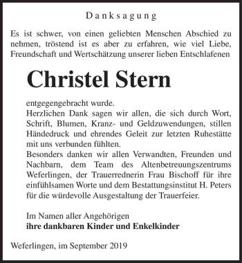 Traueranzeige von Christel Stern  von Magdeburger Volksstimme