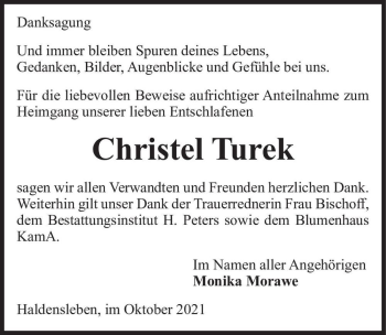 Traueranzeige von Christel Turek  von Magdeburger Volksstimme