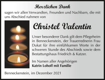 Traueranzeige von Christel Valentin  von Magdeburger Volksstimme