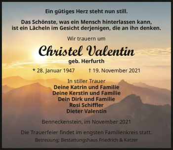 Traueranzeige von Christel Valentin (geb. Herfurth)  von Magdeburger Volksstimme