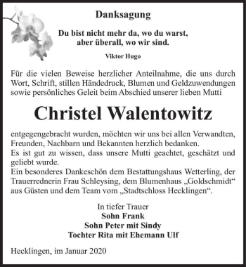 Traueranzeige von Christel Walentowitz  von Magdeburger Volksstimme