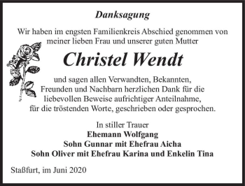 Traueranzeige von Christel Wendt  von Magdeburger Volksstimme