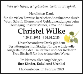Traueranzeige von Christel Wilke  von Magdeburger Volksstimme