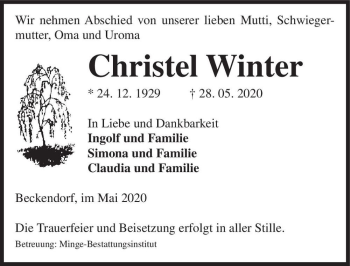 Traueranzeige von Christel Winter  von Magdeburger Volksstimme