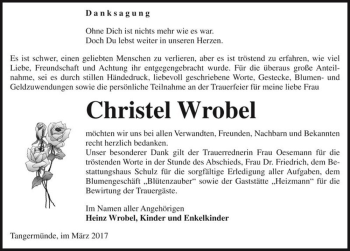 Traueranzeige von Christel Wrobel  von Magdeburger Volksstimme