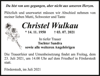 Traueranzeige von Christel Wulkau  von Magdeburger Volksstimme