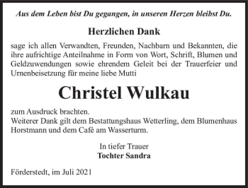 Traueranzeige von Christel Wulkau  von Magdeburger Volksstimme
