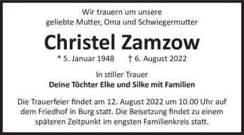 Traueranzeige von Christel Zamzow  von Magdeburger Volksstimme